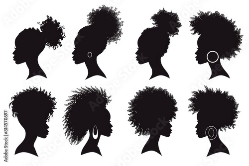 Set of silhouettes of women with afro hair. Ideal for diversity and empowerment concepts