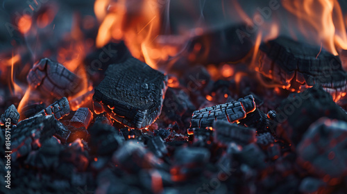 Close-up of burning coals from a fire barbeque fire