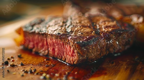 Intimate close-up of a perfectly cooked arm chunk steak, highlighting the savory crust and tender interior, for culinary showcases