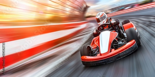 Dynamic Action Shot of a Driver Speeding Around a Track, Capturing the Thrill, Adrenaline, and Competitive Spirit of Go-Kart Racing, Generative AI