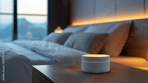 Smart device on a nightstand in a bedroom