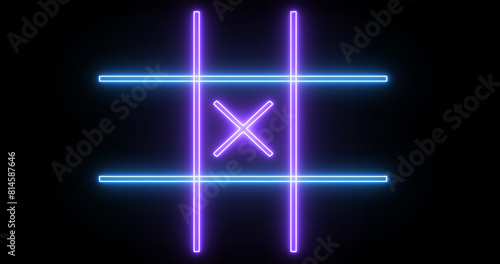 Tic Tac Toe X-O game icon illustration. Glowing neon line Tic Tac Toe X-O game icon illustration. Technology video material. Easy to use in any video.