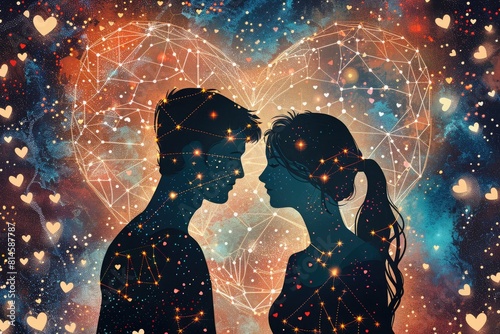 Astrological compatibility of the couple. Against a background of heart-shaped stars