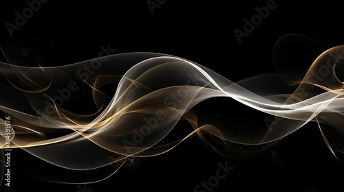 Swirling Smoke Tendrils Black and White with Gold Highlights Wispy tendrils of smoke in swirling patterns of black and white rise and twist against a dark background The smoke is a