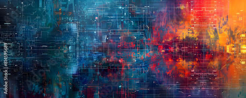 Abstract digital background for technological operations, neural networks, AI, data transfer, encryption, digital archives, tailored for scientific research with empty space.