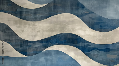 Fondo de lineas onduladas en diferentes tonalidades de azul sobre fondo blanco roto