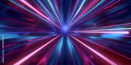 Digital illustration of a dynamic hyperspace tunnel with vivid blue and pink light streaks, conveying the concept of speed, futuristic travel, and advanced technology in a captivating visual
