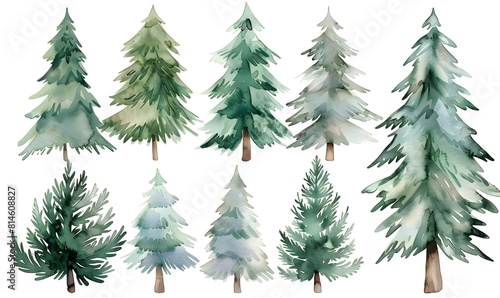 a set of watercolor pine trees , Generative AI