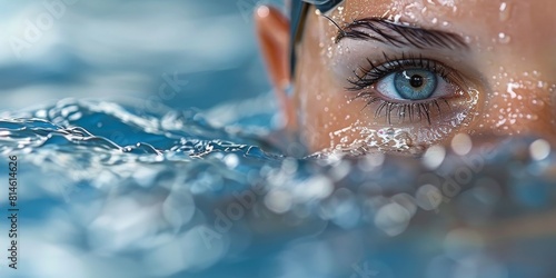 Close-Up of a Olympic Swimmer Wearing Goggles, Capturing the Intensity, Focus, and Determination of Competitive Swimming in Action, Generative AI