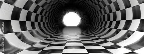 Optical illusions with black white overlapping shapes creating depth.