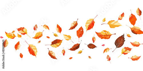 simple vector illustration of autumn leaves falling in a line on a white background