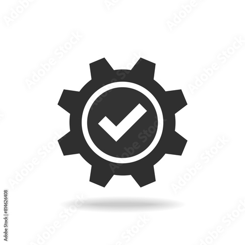 Technical specifications conformity graphic icon. Gear with check mark isolated sign on white background. Vector illustration