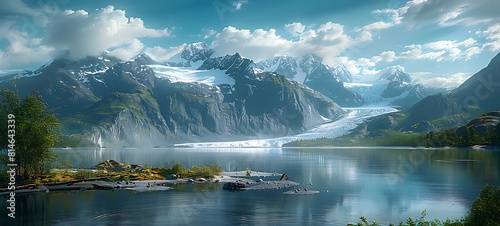 Panoramic view of a serene glacier landscape