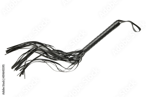 Leather bdsm whip isolated on white background. Erotic toys for BDSM