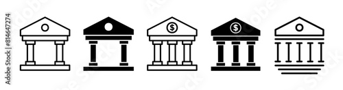 Bank icon set. financial federal bank building vector icon set. government investment bank icon in solid and outline style.