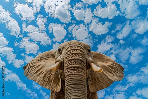 unusual bottom view of majestic elephant against blue sky creative animal portrait unique perspective digital photograph