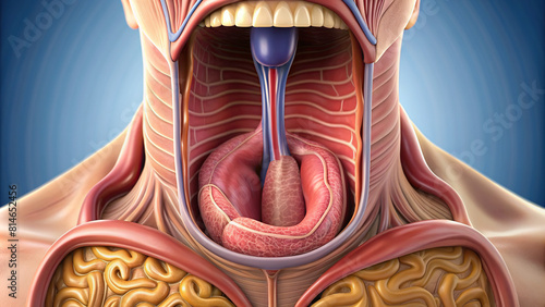 Detailed view of the esophageal sphincter opening to allow food passage 