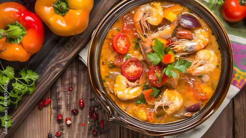 Moqueca, a flavorful seafood stew made with coconut milk, tomatoes, and peppers