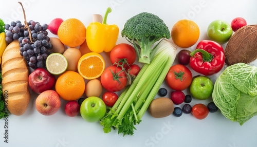 fruits et legumes disposes sur un fond blanc nourriture sain sante pour conception et creation graphique
