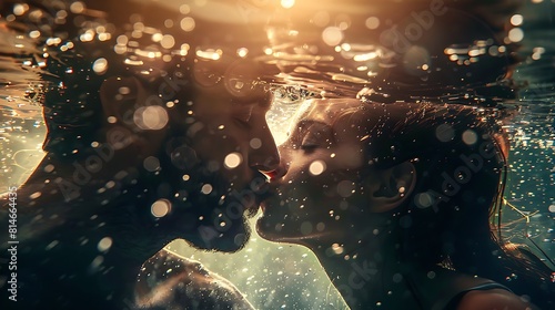 close up of a couple kissing under water fall