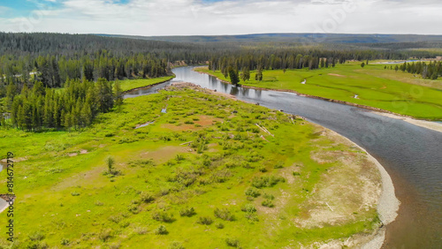 Amazing aerial view of Yellowstone River in the National Park