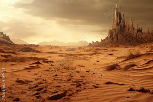 Breathtaking desert scene with towering spires under a moody sky