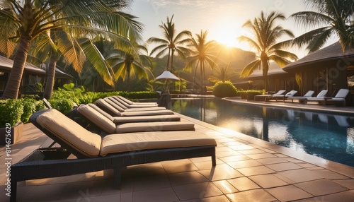 luxury poolside lounging area in tropical resort