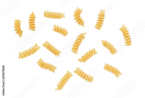 Flying or levitate raw fusilli pasta isolated 