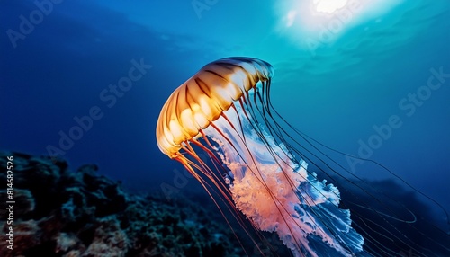 luminescent jellyfish gracefully drifting in the deep blue ocean at twilight