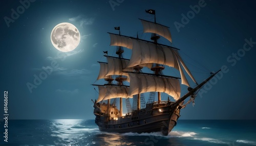 A pirate ship sailing under a starry sky with a fu upscaled_2