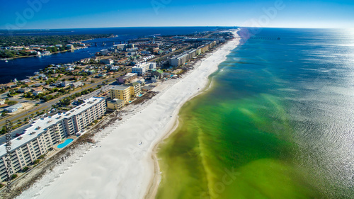 Fort Walton, Florida - Panoramic aerial view of cityscape and beach