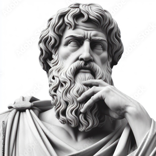 Statue Pythagoras of Samos, mathematician and Greek philosopher Isolated on white background