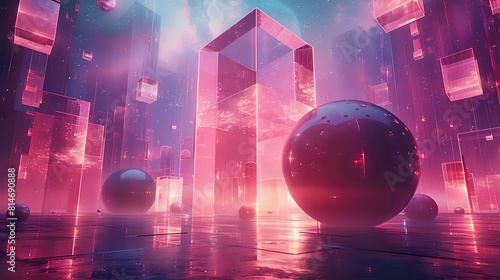 Luminous Cubic Dance: Floating Spheres and Cubes in Surreal Abstraction