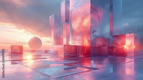 Luminous Cubic Symphony: Dynamic Interior Space in Surreal Abstraction