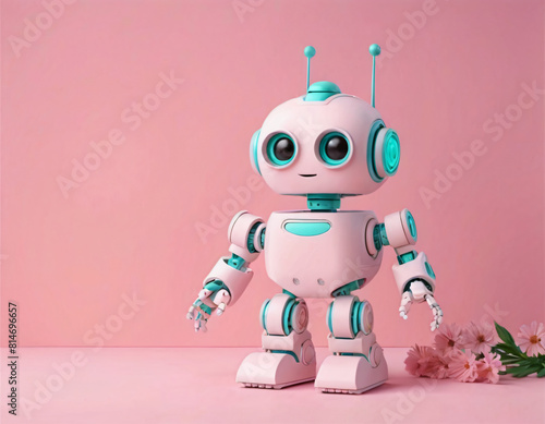 Robot, robocik na rózowym tle