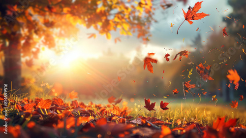 Golden sunrise through autumn leaves on a brisk morning