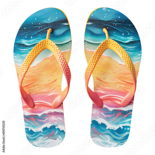 colorful flip flops isolated on transparent white background, clipping path