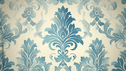 Elegant Blue Floral Damask Wallpaper Design