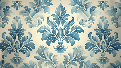 Elegant Blue Floral Damask Wallpaper Design