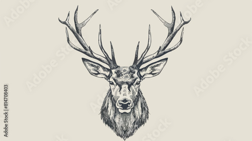 Outline portrait of male red deer hart or stag.