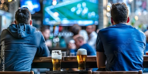 Football Enthusiasts Enjoying Game at Bar with Beer in Hand. Concept Football Fans, Game Day Fun, Sports Bar Atmosphere, Beer and Friends, Spirited Cheers