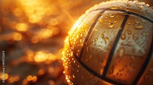 An ultra-HD image of a freshly inflated volleyball, the textured surface catching the light in intricate patterns, promising exciting rallies and spikes to come.