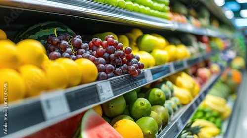 fresh fruit on display in a fruit shop or supermarket