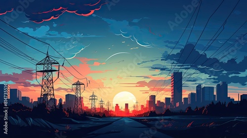 Create a beautiful landscape image of a sunset over a city