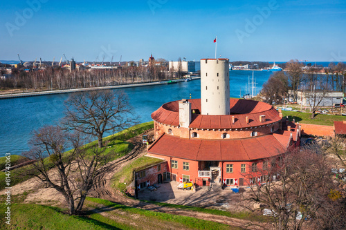 Aerial landscape of the Wisloujscie fortress at spring , Gdansk. Poland.