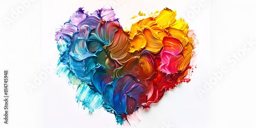 A rainbow colored heart drawing on a white paperm, A heart with colorful hands in a in the style of stencils