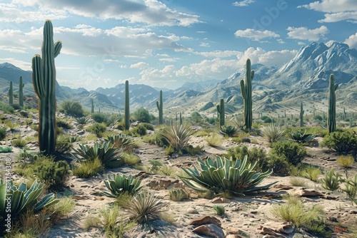 Landscape with cacti in the desert.
