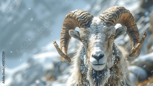 Explore the rugged terrain of a mountain goat's horns, each curve and ridge a testament to its resilience in the face of harsh alpine conditions, portrayed in stunning 8K realism.