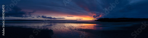 Sunset panorama at Dunnet Beach. Nothern Scotland Pentland Firth. Coastal.