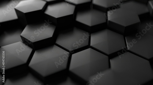 A close-up view of a surface covered with uniform black hexagonal shapes, creating a modern and sleek texture